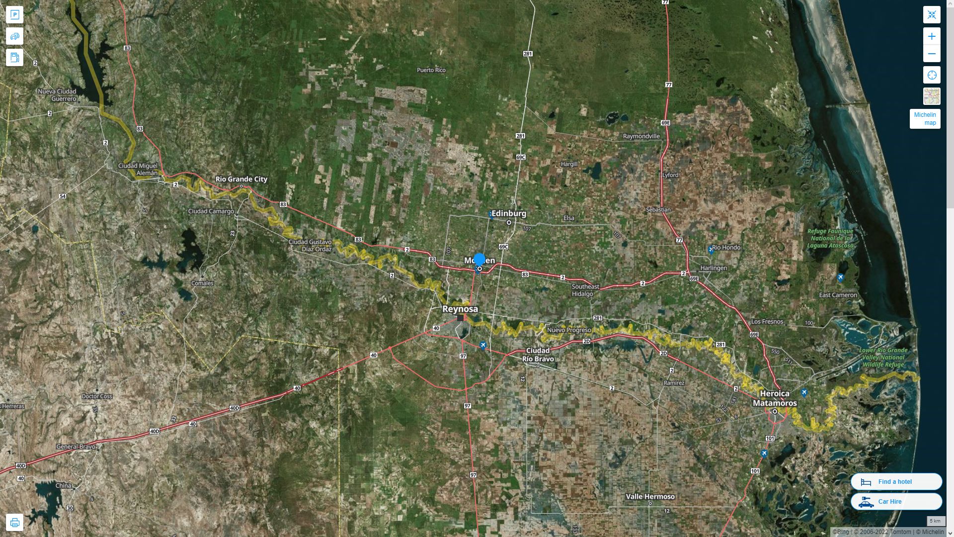McAllen Texas Highway and Road Map with Satellite View